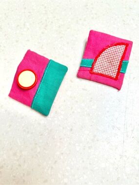 Artisan patchwork YTK retro statement earrings w retro cottagecore vibe
